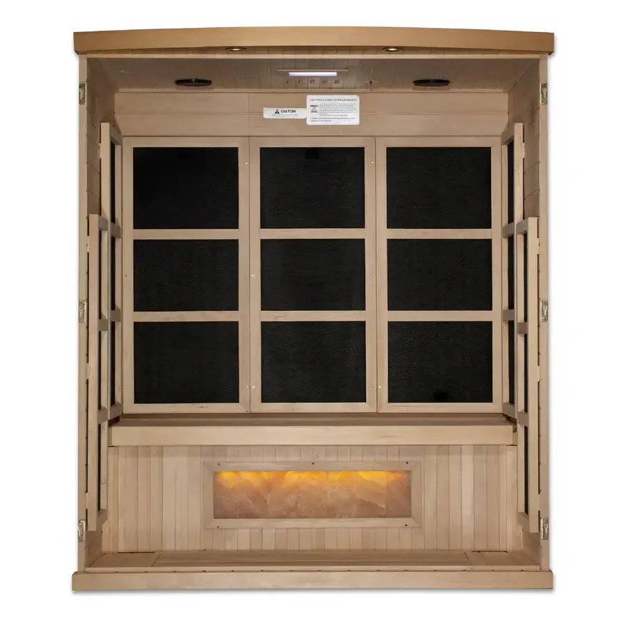Golden Designs Hotel 3-Person Full Spectrum PureTech™ Near-Zero EMF FAR Infrared Sauna w/ Himalayan Salt Bar