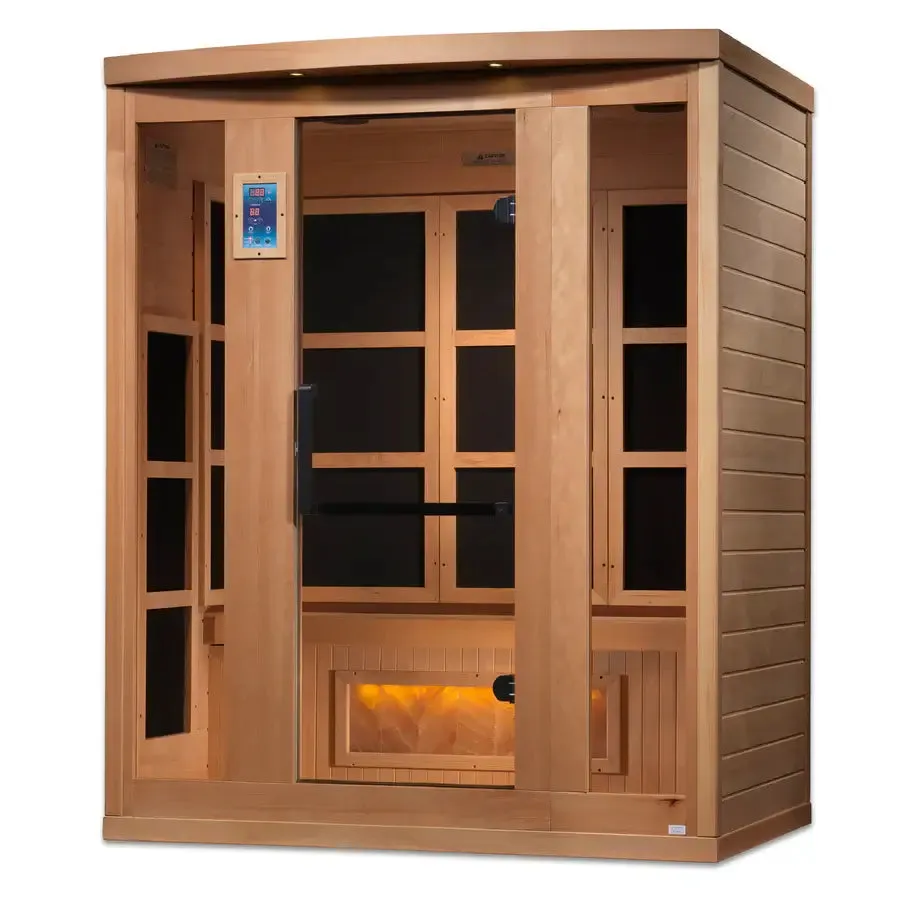 Golden Designs Hotel 3-Person Full Spectrum PureTech™ Near-Zero EMF FAR Infrared Sauna w/ Himalayan Salt Bar