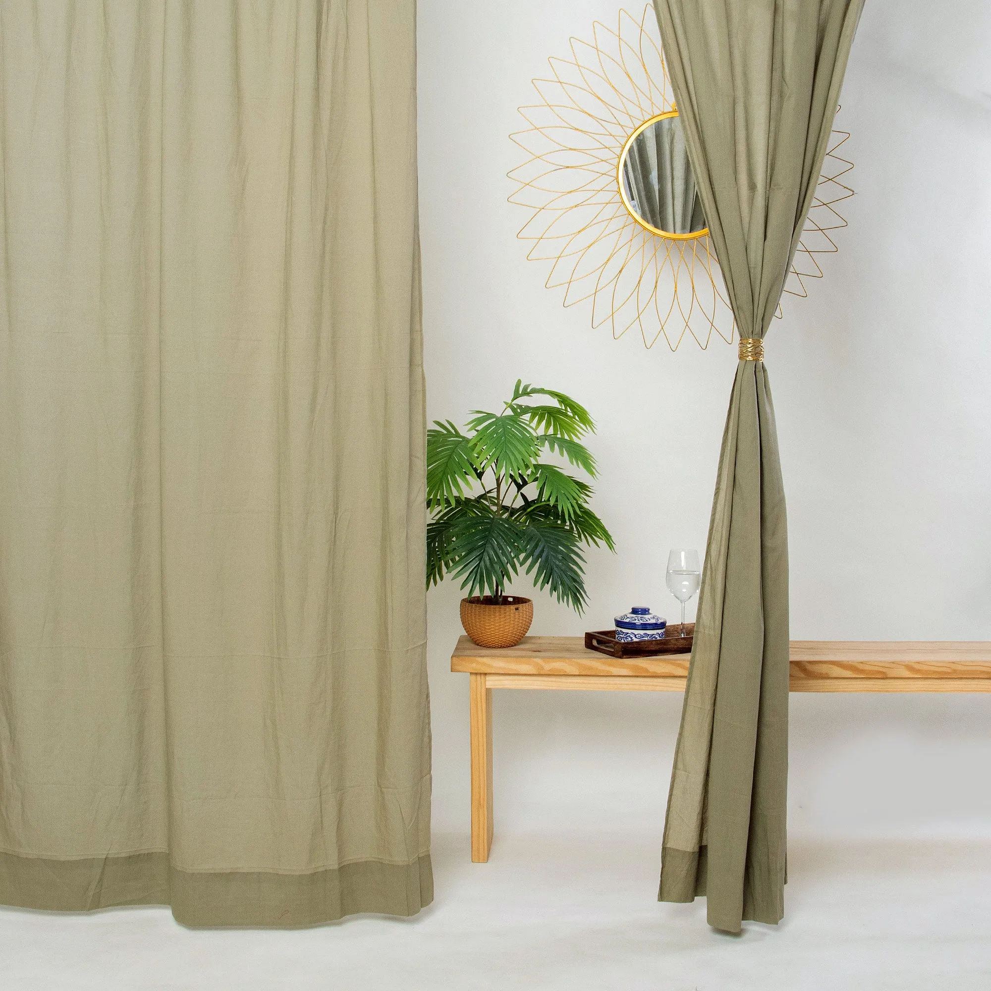 Green Cotton Bedroom Curtains Set