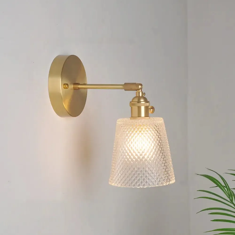 Industrial Wall Mounted Swing Arm Reading Light with Blossom/Bowl Clear Glass Shade - Iron Brass Finish
