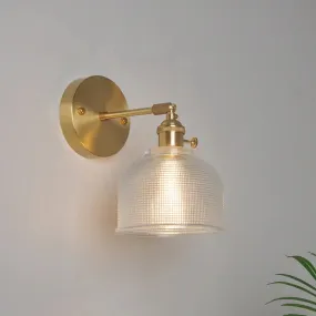 Industrial Wall Mounted Swing Arm Reading Light with Blossom/Bowl Clear Glass Shade - Iron Brass Finish