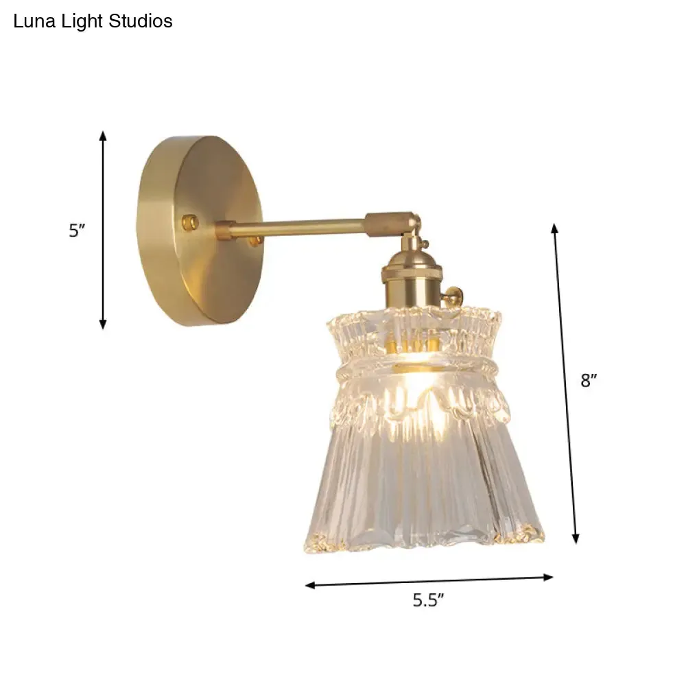 Industrial Wall Mounted Swing Arm Reading Light with Blossom/Bowl Clear Glass Shade - Iron Brass Finish