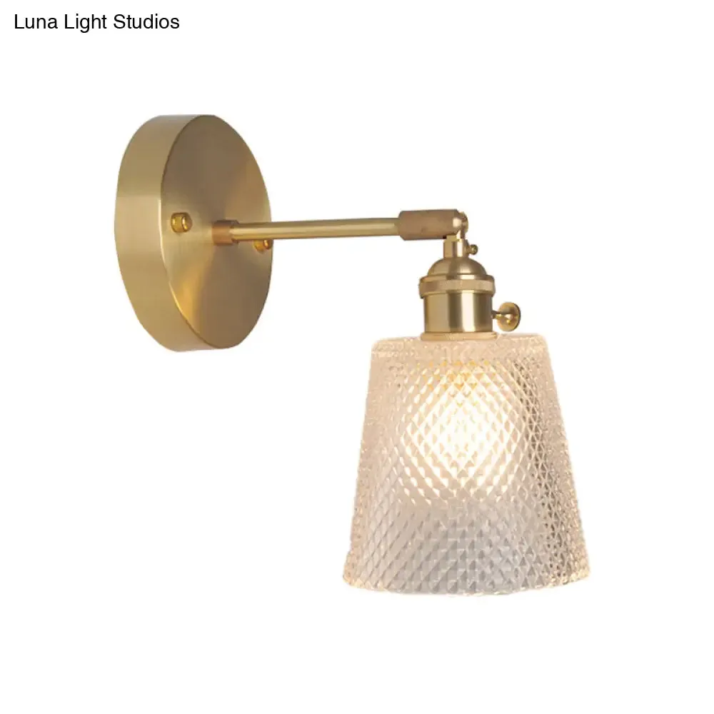 Industrial Wall Mounted Swing Arm Reading Light with Blossom/Bowl Clear Glass Shade - Iron Brass Finish