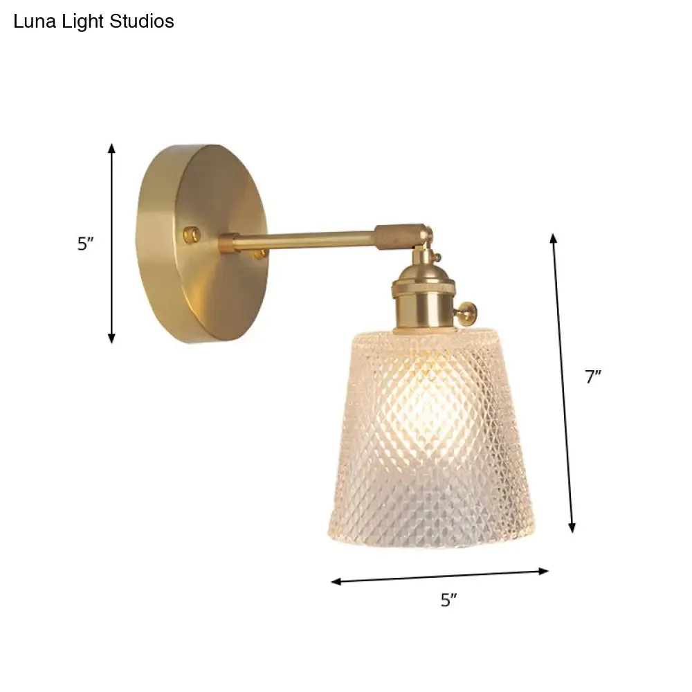 Industrial Wall Mounted Swing Arm Reading Light with Blossom/Bowl Clear Glass Shade - Iron Brass Finish