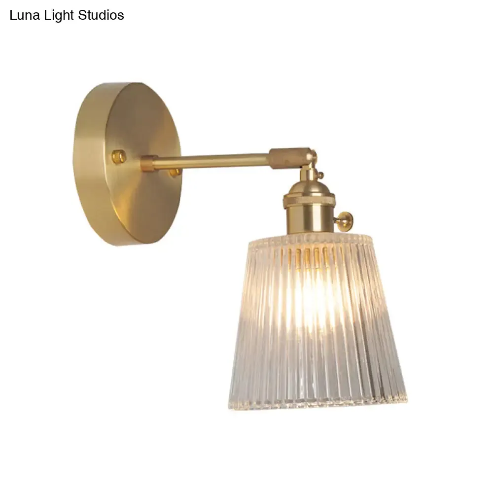Industrial Wall Mounted Swing Arm Reading Light with Blossom/Bowl Clear Glass Shade - Iron Brass Finish