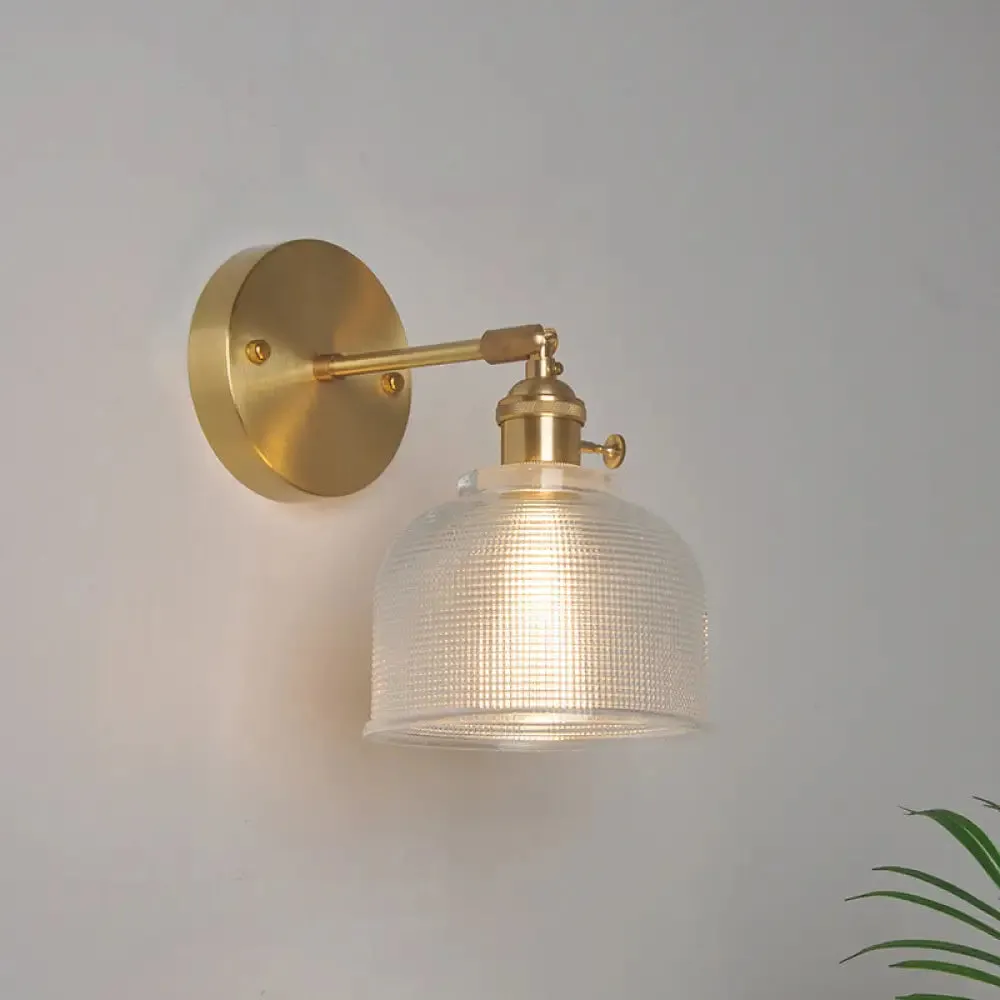 Industrial Wall Mounted Swing Arm Reading Light with Blossom/Bowl Clear Glass Shade - Iron Brass Finish