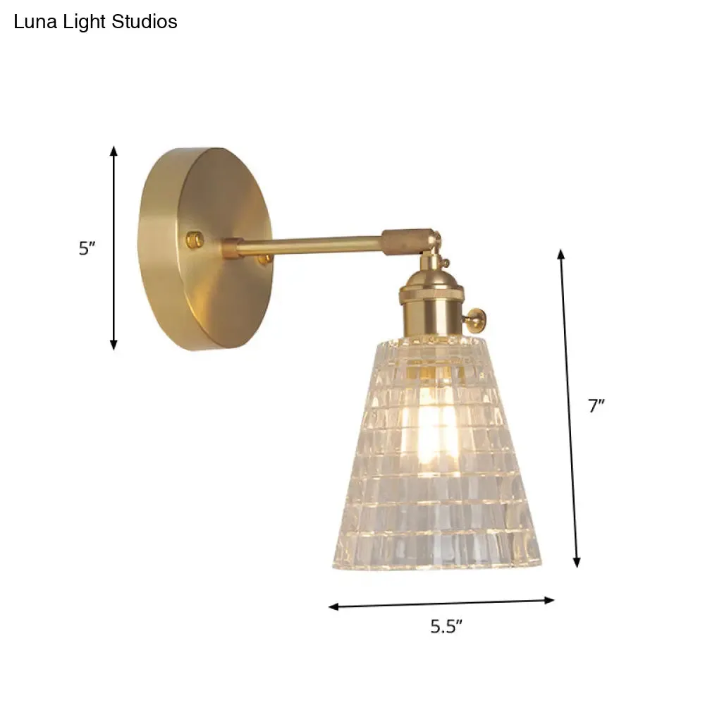 Industrial Wall Mounted Swing Arm Reading Light with Blossom/Bowl Clear Glass Shade - Iron Brass Finish