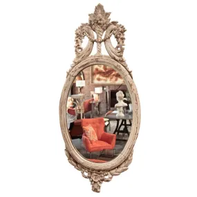 Italian 19th C. Oval Carved Wood Mirror With White Frame
