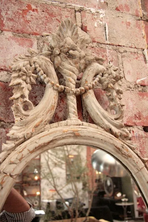Italian 19th C. Oval Carved Wood Mirror With White Frame