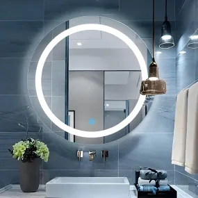 KALYAN TRADERS led mirror with three colours for bathrooms, touch-sensor makeup mirror, wall-mounted mirror with front lighting, and stylish wall mirror size (24x24).