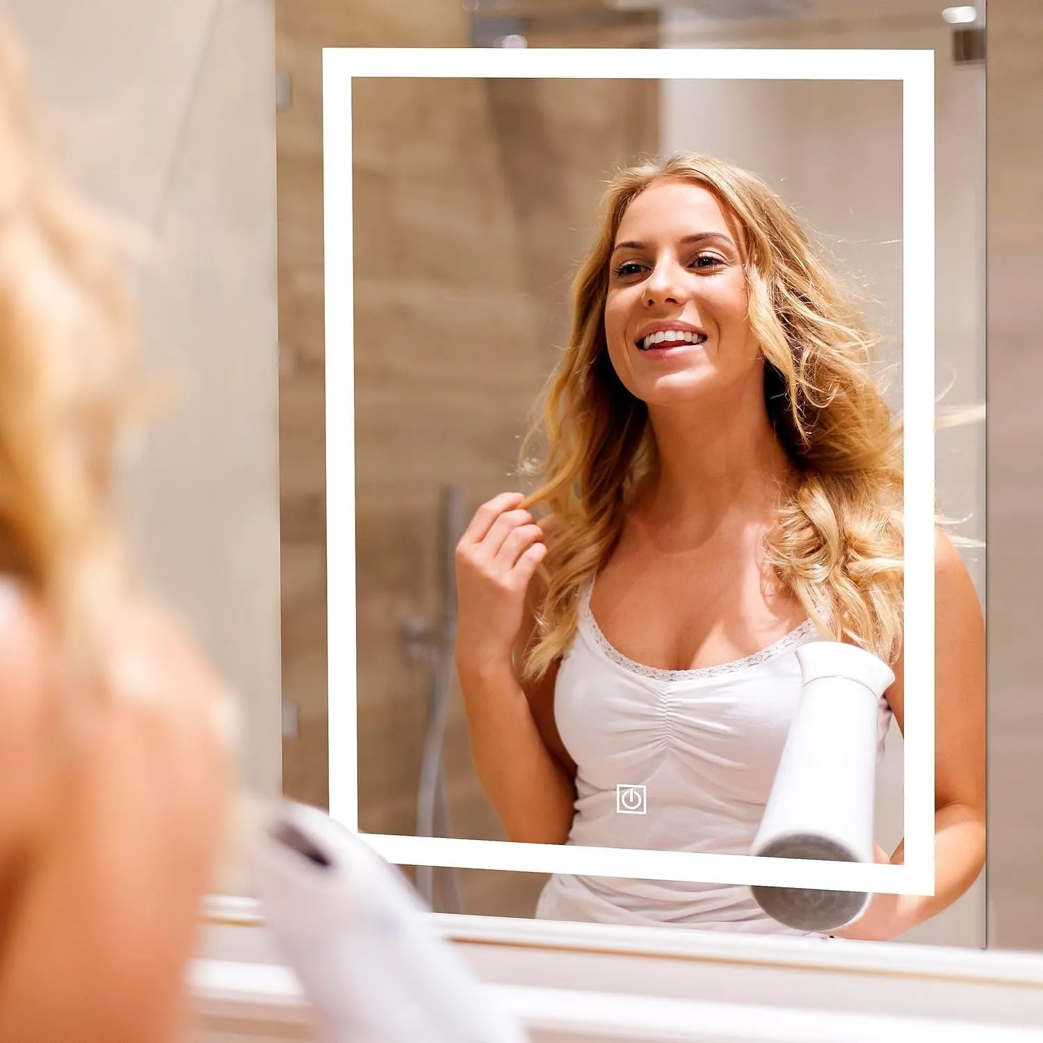 KALYAN TRADERS led mirror with three colours for bathrooms, touch-sensor makeup mirror, wall-mounted mirror with front lighting, and stylish wall mirror size (24x24).