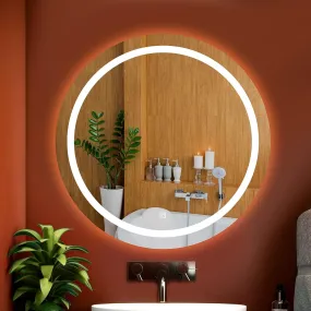 KALYAN TRADERS Round led and Wall Mirror pattern traditonal and Modern Glass for Bathroom Mirror with 3 Color modes-Wall Mounted Backlit with Front Light (Warm Light), and Round Shape-(21x21).