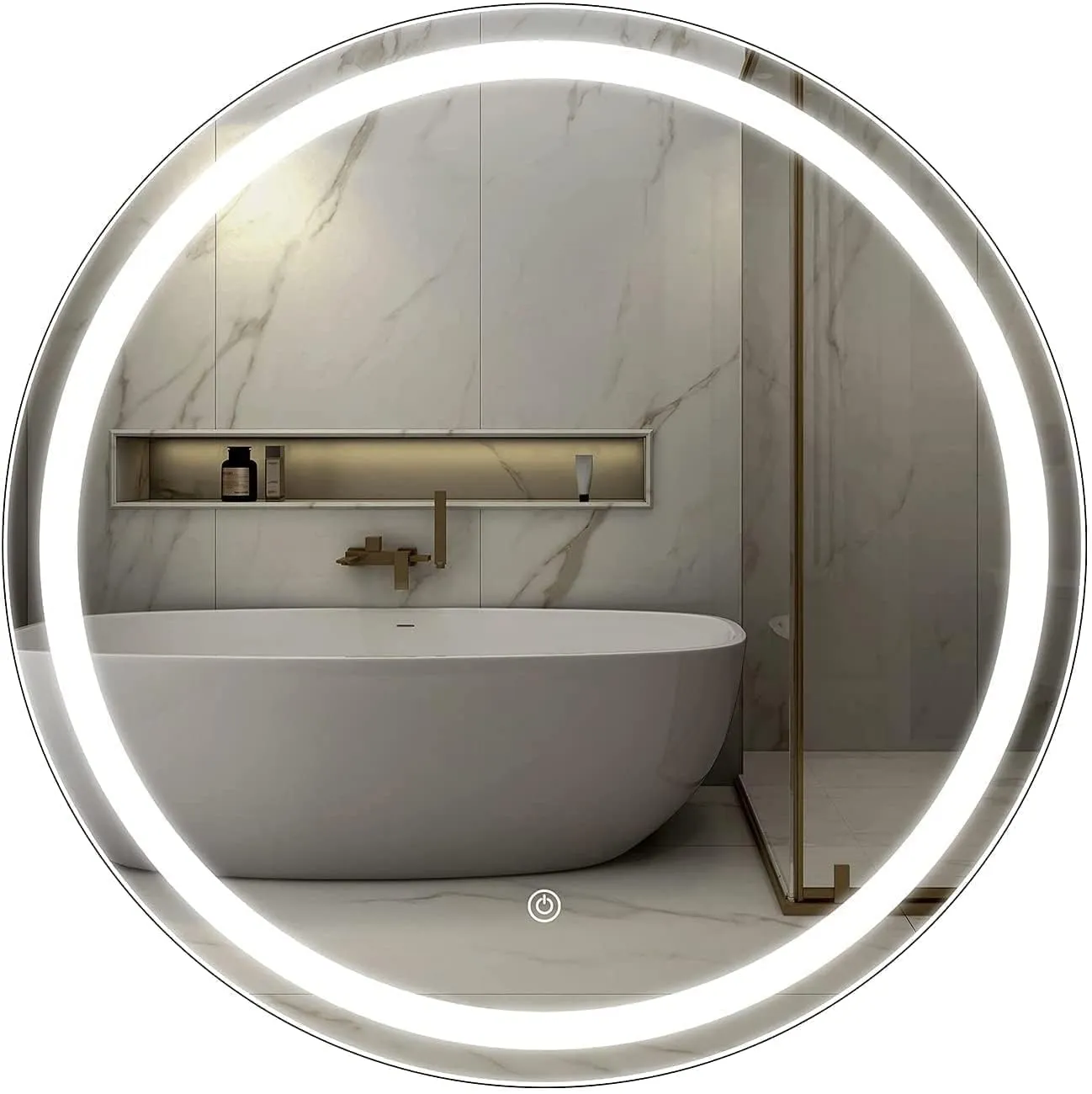 KALYAN TRADERS Wall and led Mirror Glass with Touch Sensor for 3 Tone Light (White Light, Natural Light, Warm Light)/ Designer Mirror for Living Room/Bedroom/Dressing Room–Round Shape-21x21.