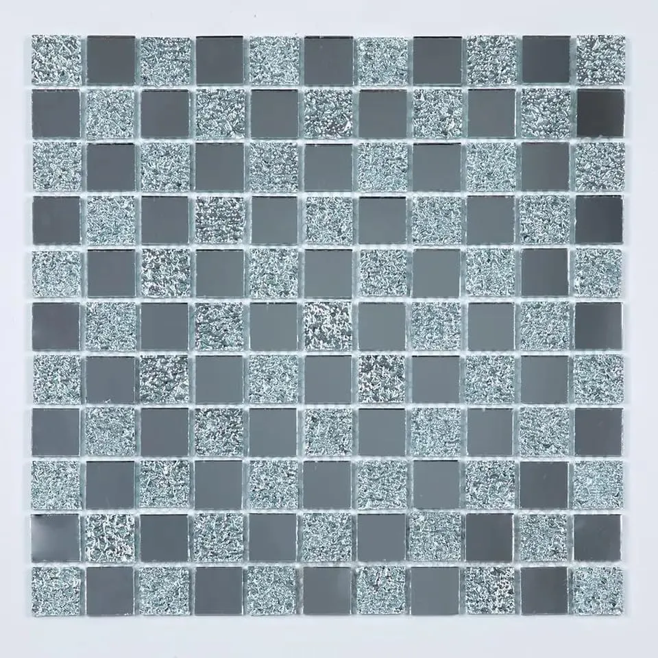 kirfiz Crystal Diamond Mosaic Tile Square Mirror Glass Mosaic Tile for Kitchen Backsplash Bathroom Wall (Silver Square Flat Mirror) (2)