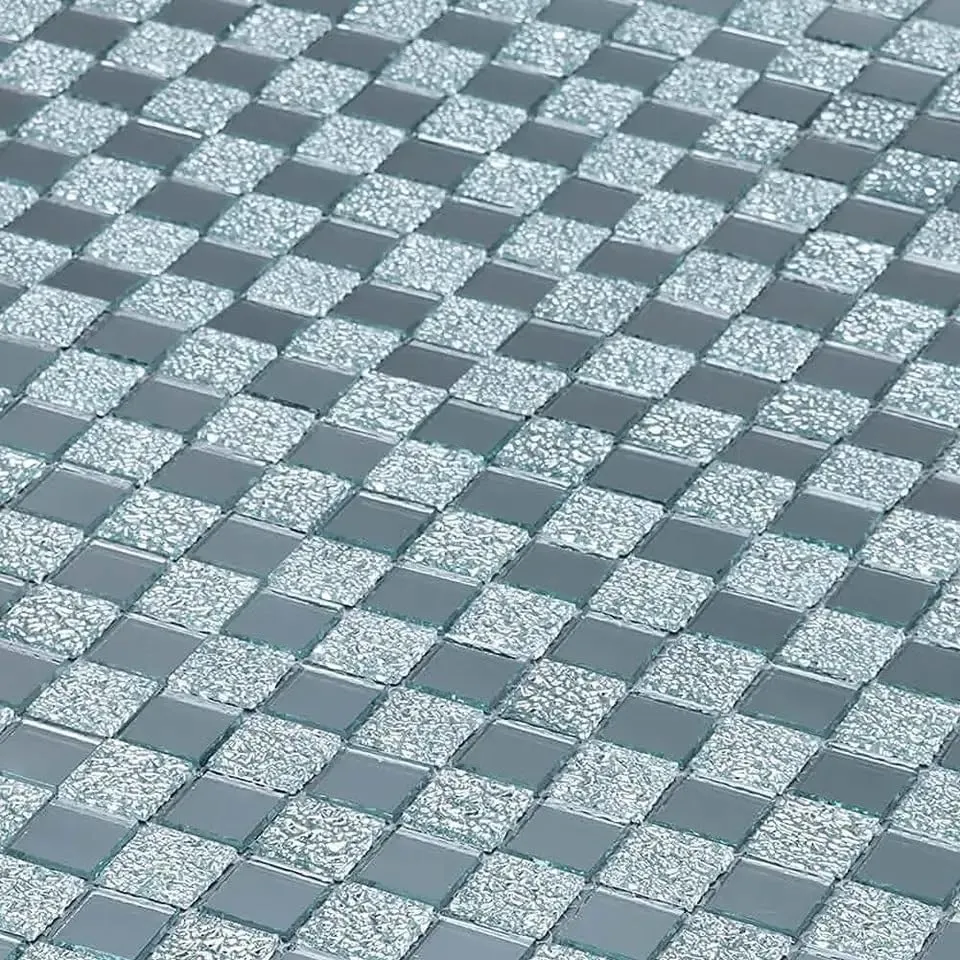 kirfiz Crystal Diamond Mosaic Tile Square Mirror Glass Mosaic Tile for Kitchen Backsplash Bathroom Wall (Silver Square Flat Mirror) (2)