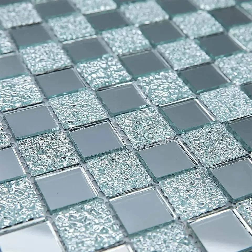 kirfiz Crystal Diamond Mosaic Tile Square Mirror Glass Mosaic Tile for Kitchen Backsplash Bathroom Wall (Silver Square Flat Mirror) (2)