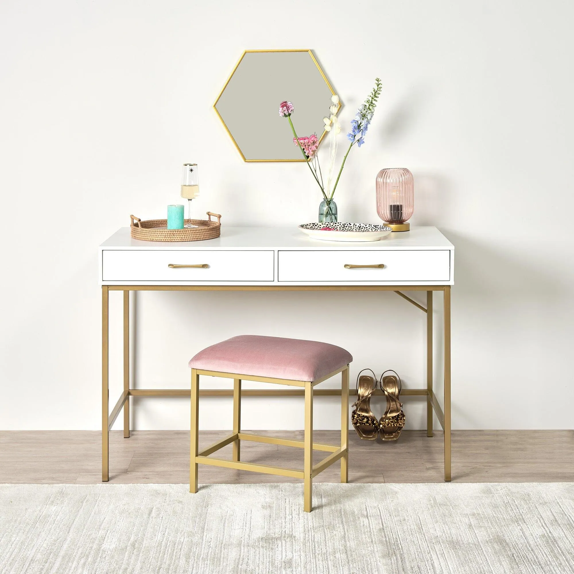 Kirton 50x43cm Metal Hexagon Mirror - Gold