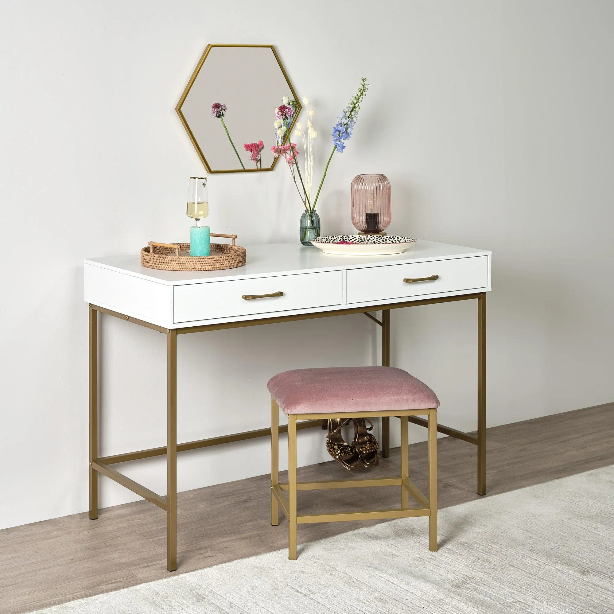 Kirton 50x43cm Metal Hexagon Mirror - Gold