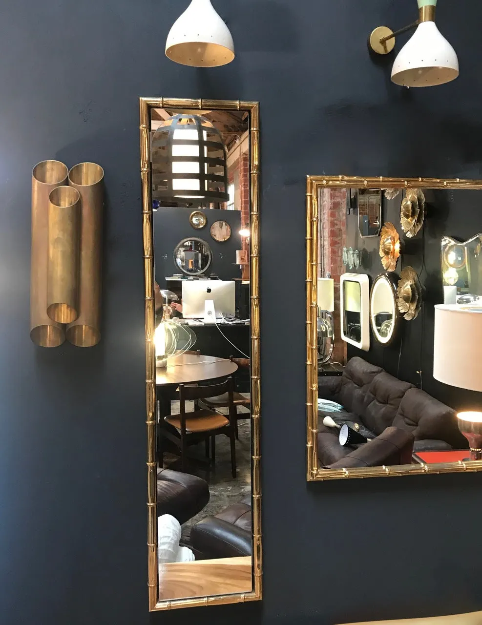 Large Pair of Rectangular Faux Bamboo Brass Mirrors , Italy 1960s