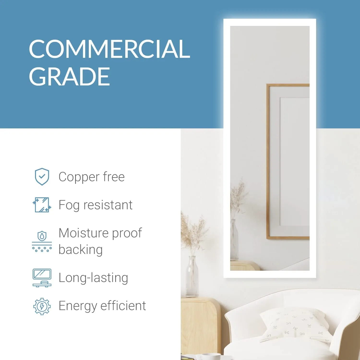LED Bathroom Mirror with Lights Modern Home Decor (22" Wide X 62" Tall)