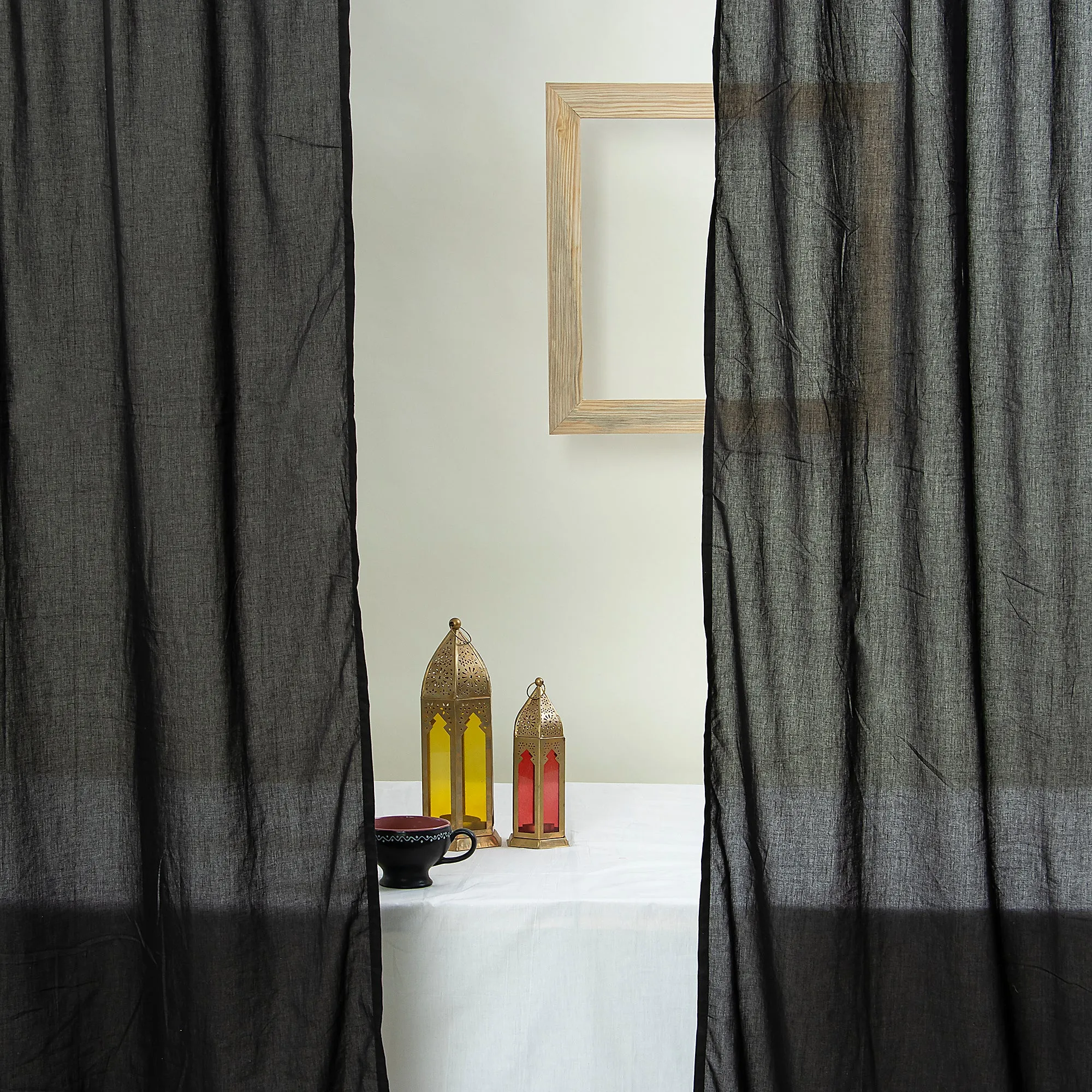 Midnight Black Cotton Curtain Set Decor For Home, Window Parde