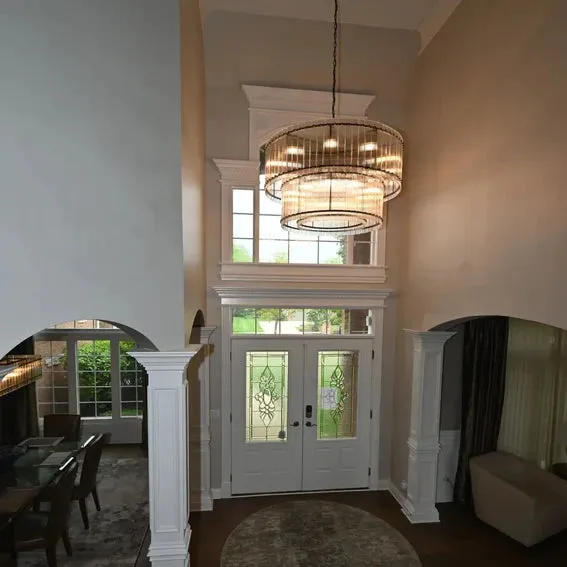 Modern 2-Tier Round Handmade Fluted Glass Panels Chandelier