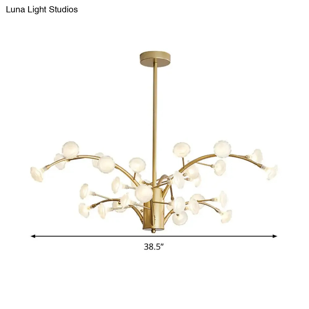 Modern Flower Chandelier Light: 33-Bulb Frosted Glass Suspension Fixture in Gold