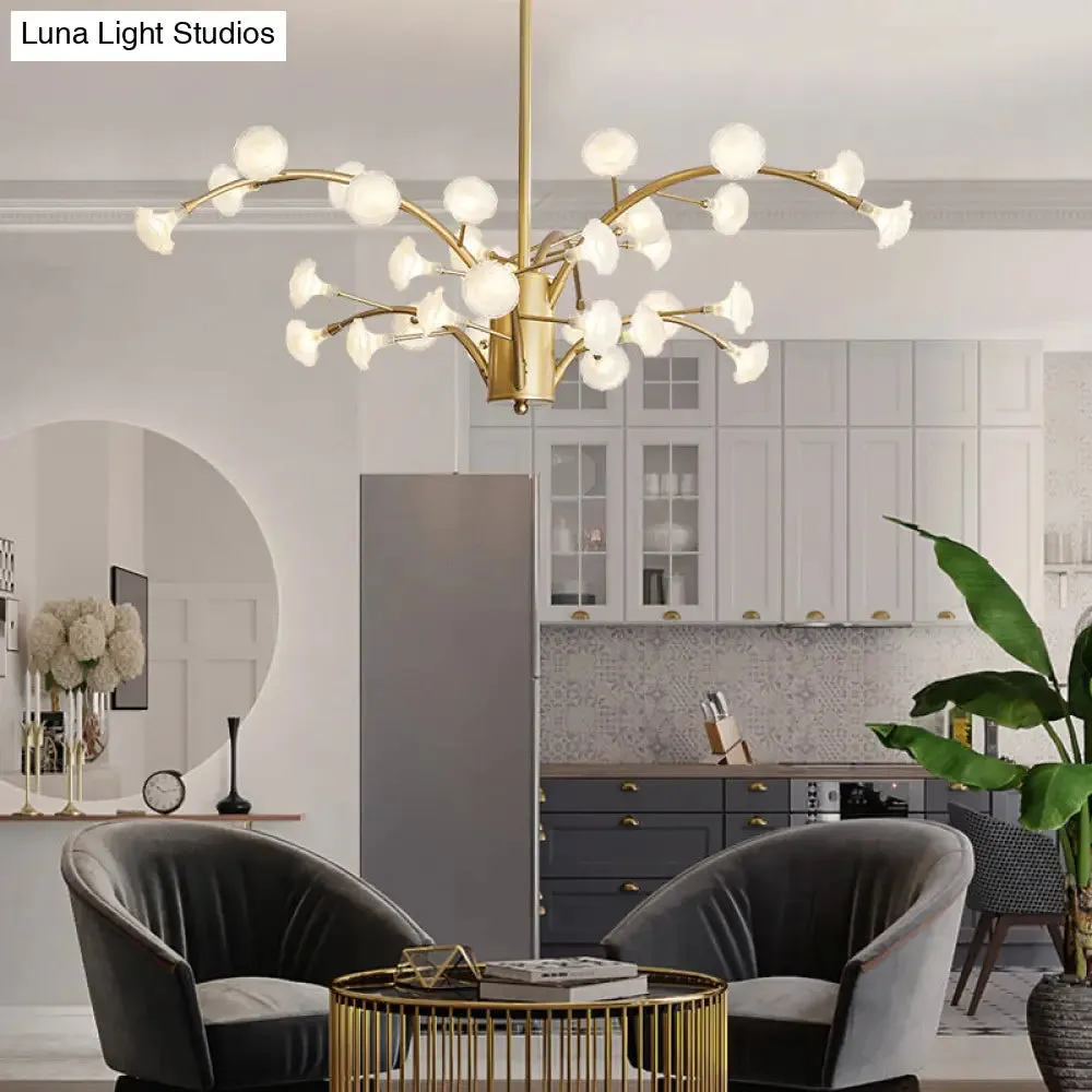 Modern Flower Chandelier Light: 33-Bulb Frosted Glass Suspension Fixture in Gold