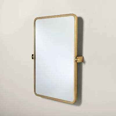 Open Box - 22"x30" Rectangular Bathroom Vanity Pivot Mirror Brass Finish - Hearth & Hand with Magnolia