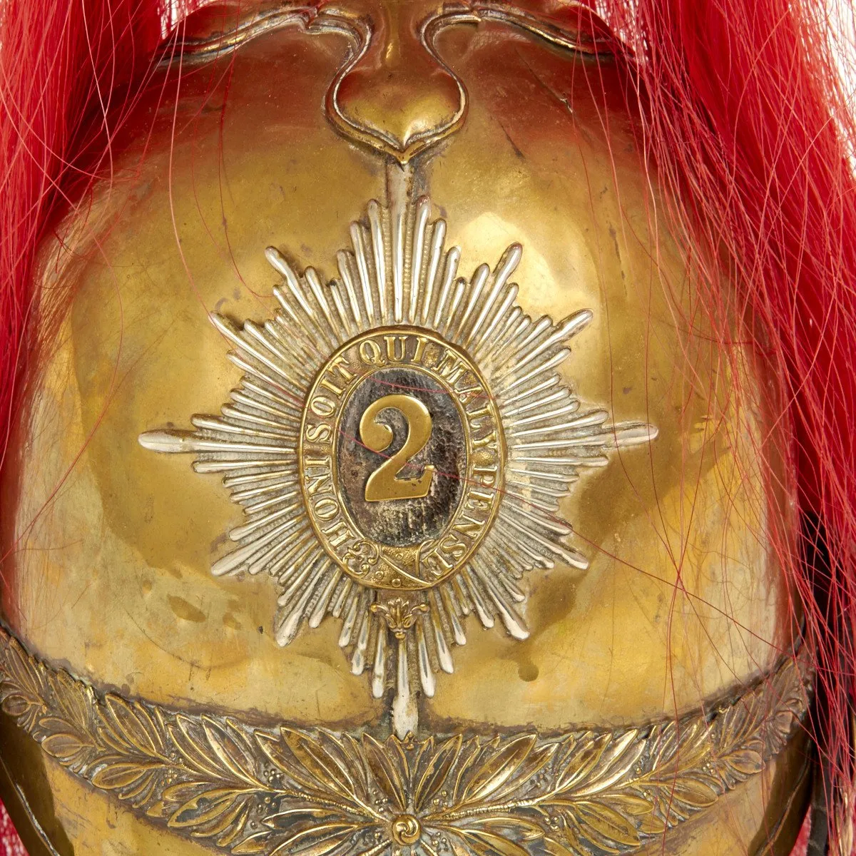 Original British Victorian Era 2nd Dragoons Royal Scots Greys Brass Helmet