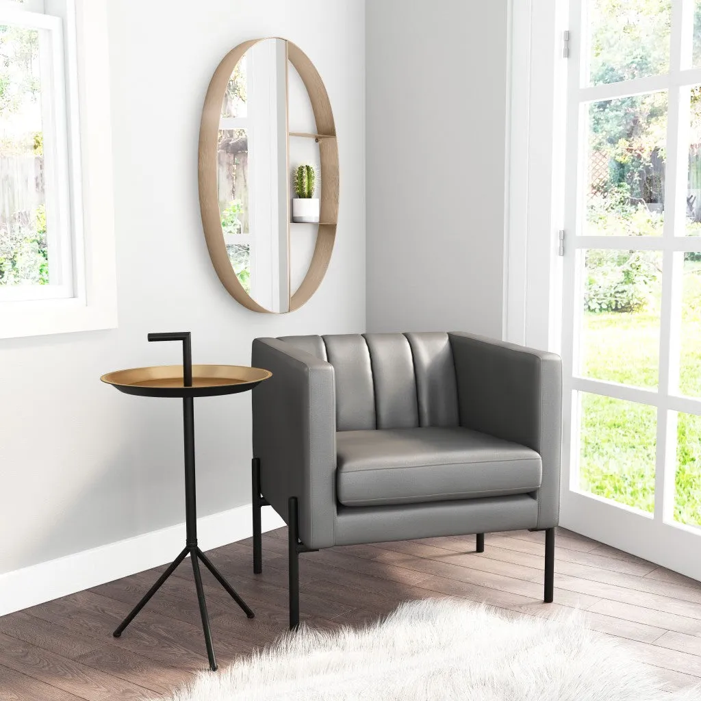 Oval Half Mirror Half Shelf Bronze Wall Mirror | 22"x34"