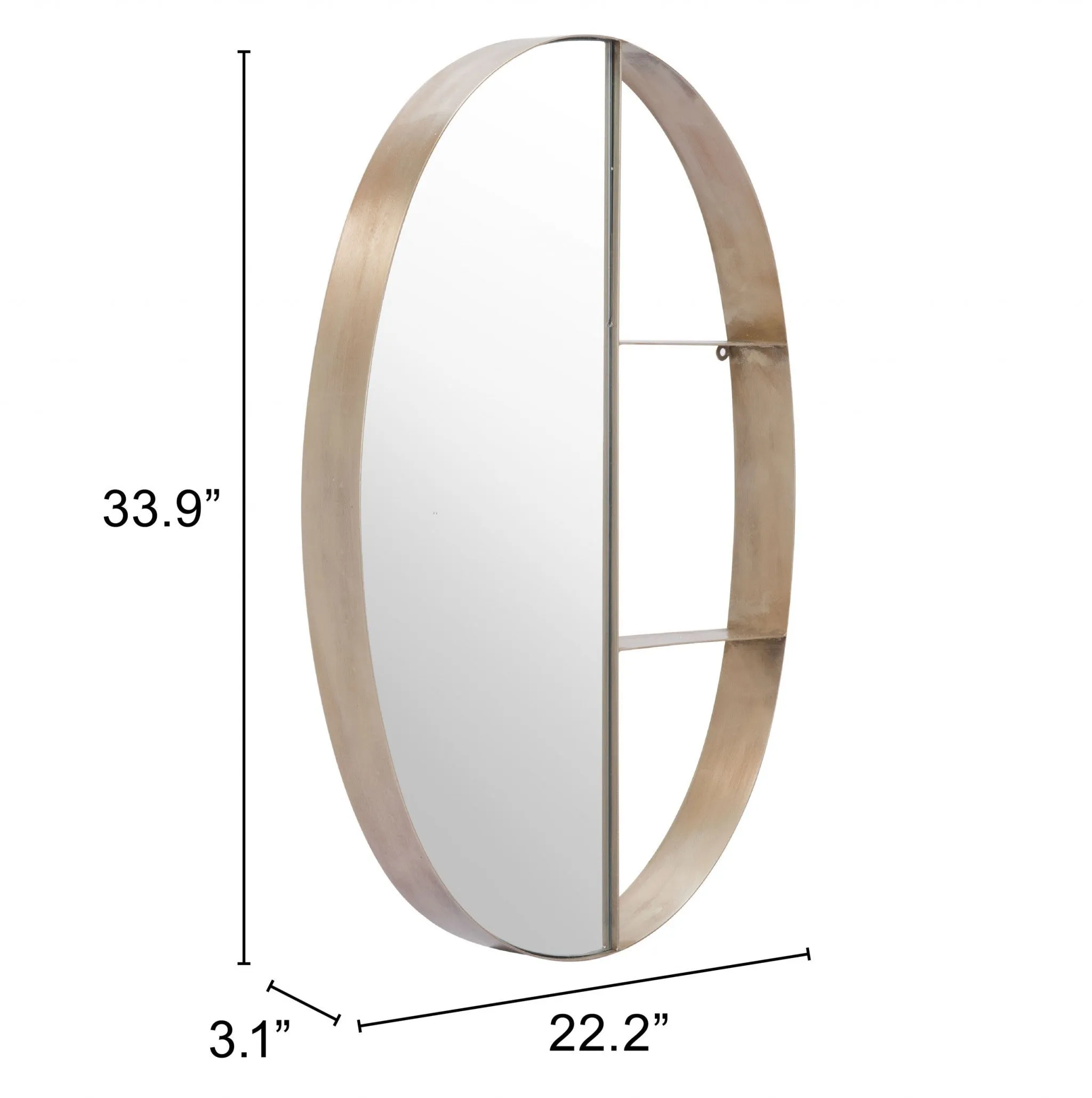 Oval Half Mirror Half Shelf Bronze Wall Mirror | 22"x34"