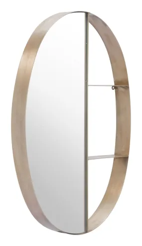 Oval Half Mirror Half Shelf Bronze Wall Mirror | 22"x34"