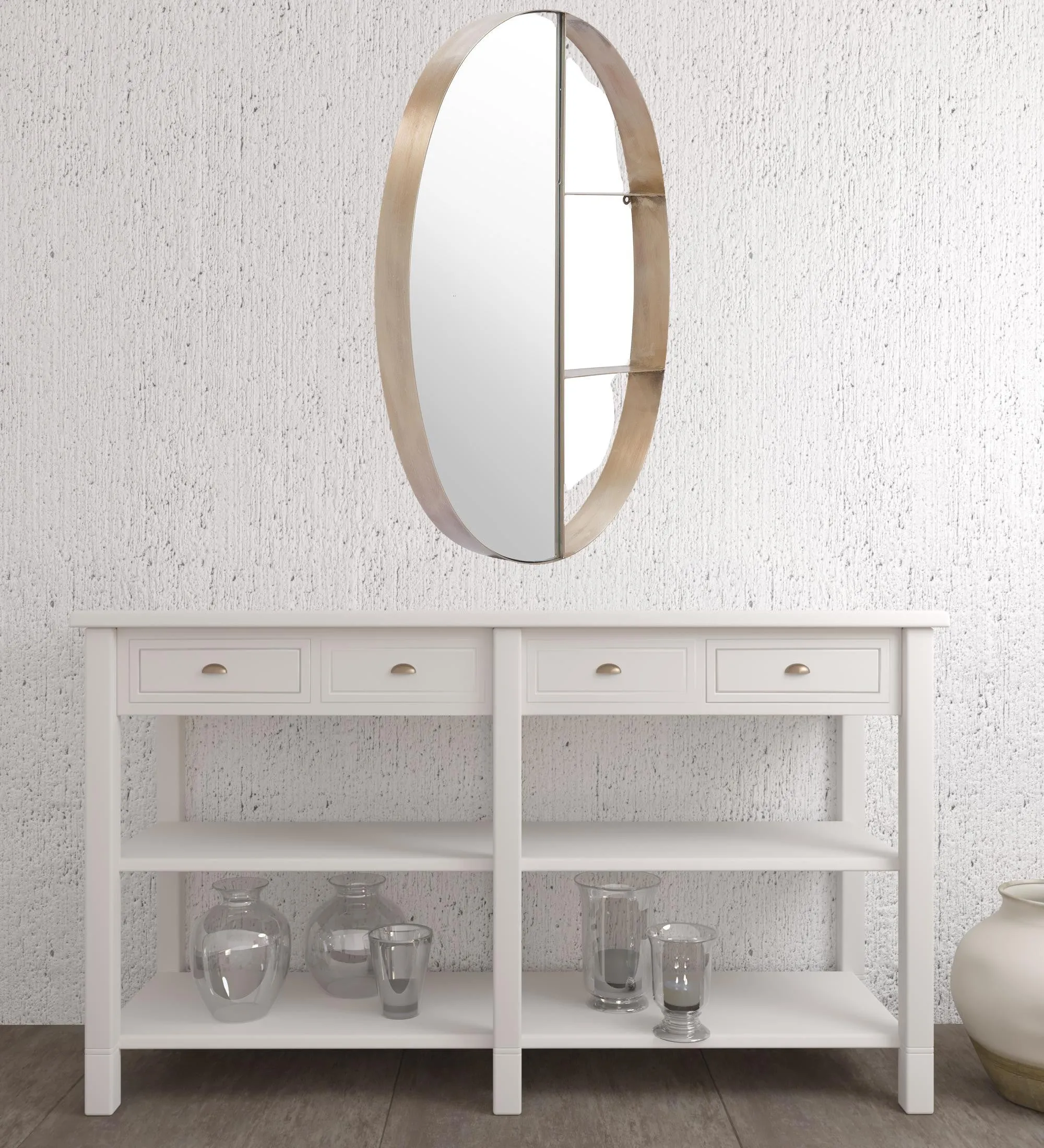 Oval Half Mirror Half Shelf Bronze Wall Mirror | 22"x34"