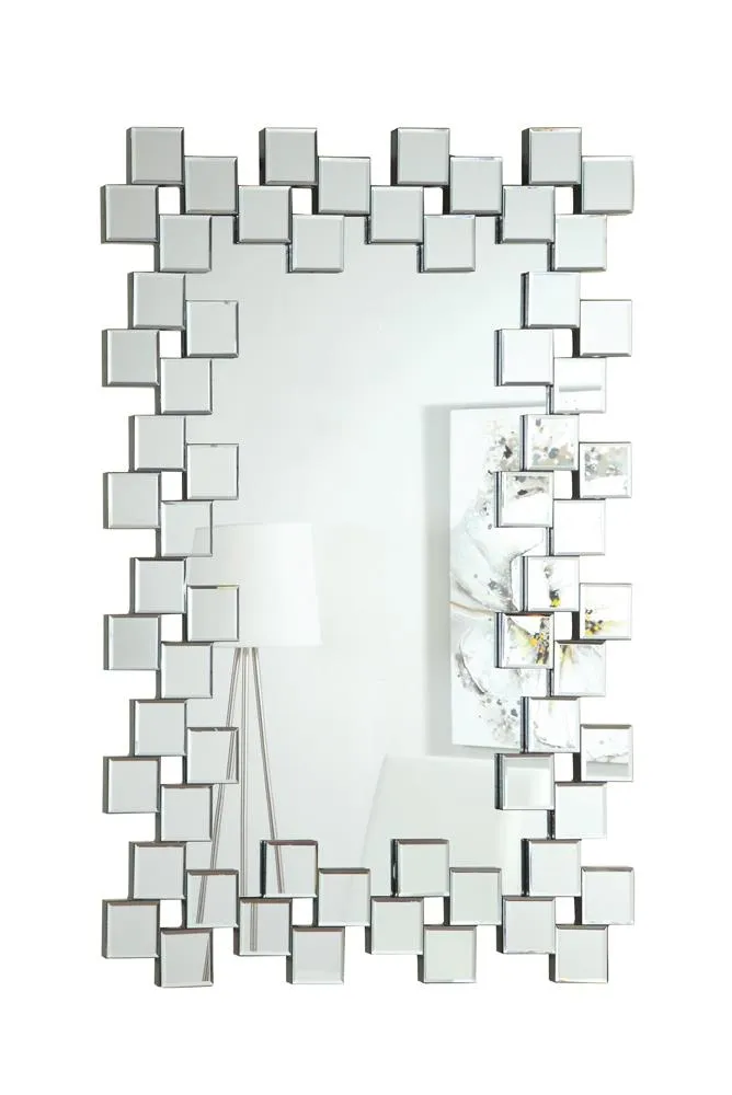 Pamela Silver Frameless Wall Mirror with Staggered Tiles