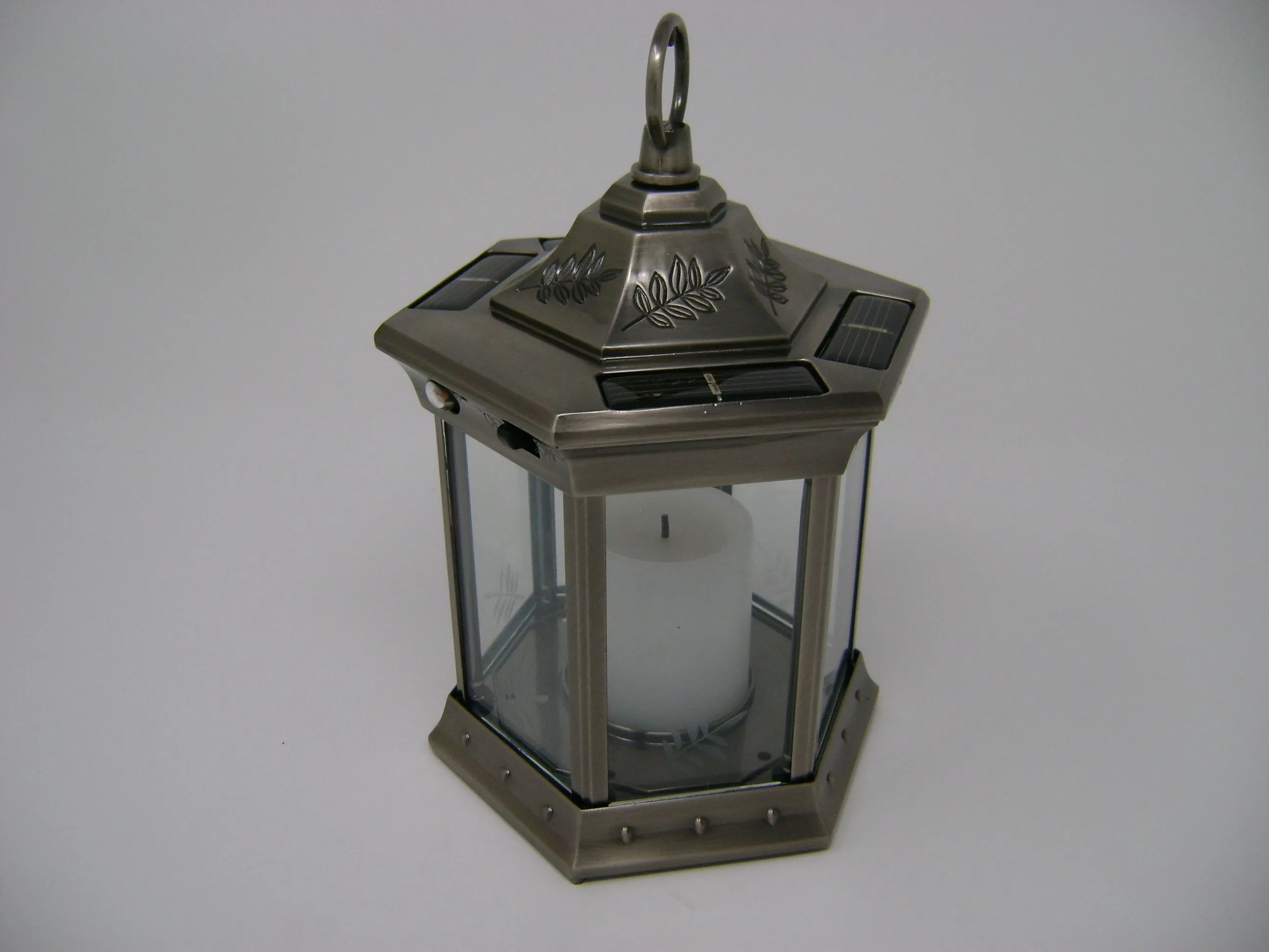 Paradise - Solar Power Flickering Candle Lantern Pewter