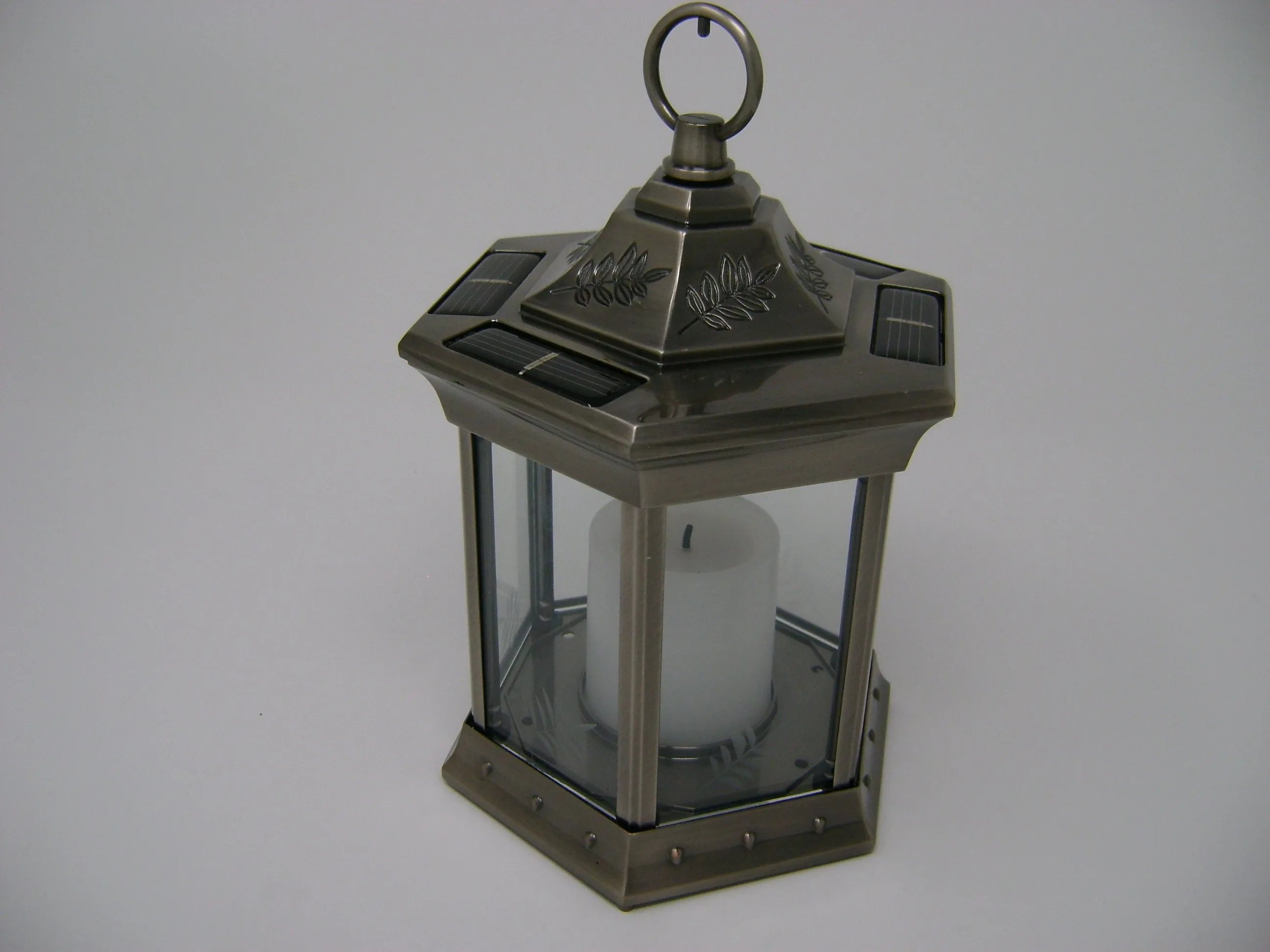 Paradise - Solar Power Flickering Candle Lantern Pewter