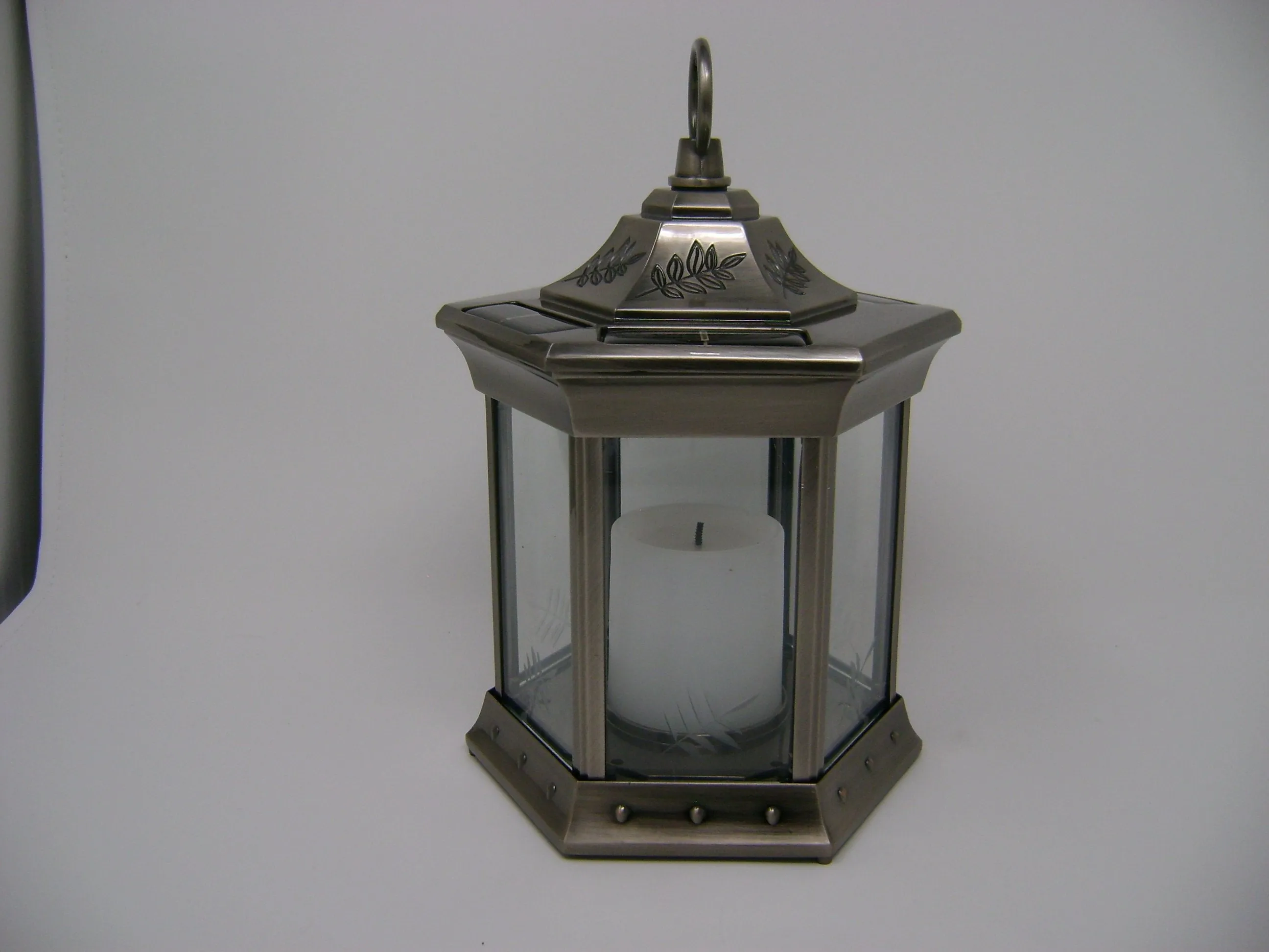 Paradise - Solar Power Flickering Candle Lantern Pewter