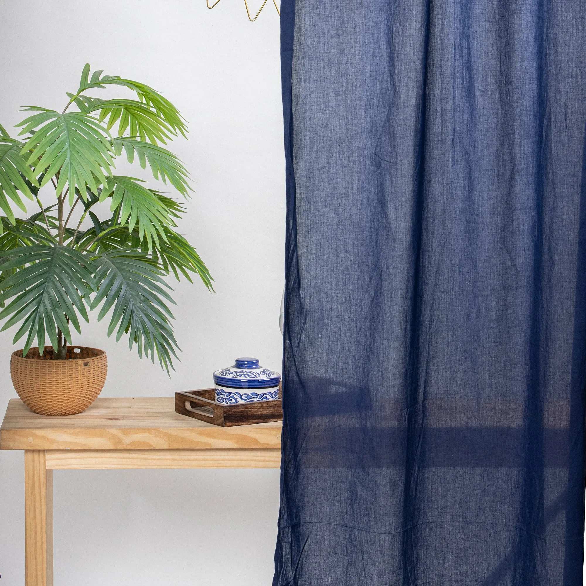 Premium Blue Cotton Sheer Thick Curtains Set