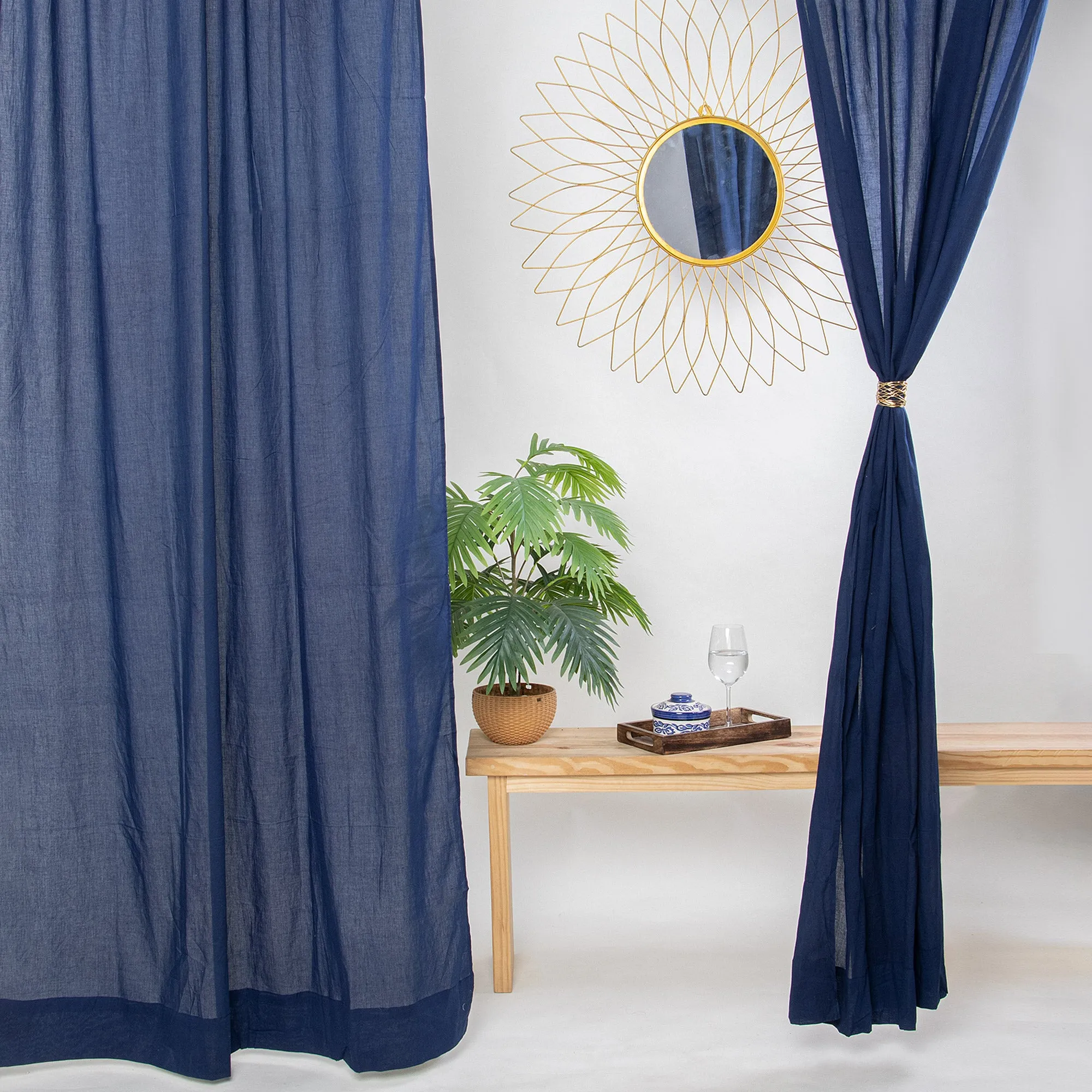 Premium Blue Cotton Sheer Thick Curtains Set