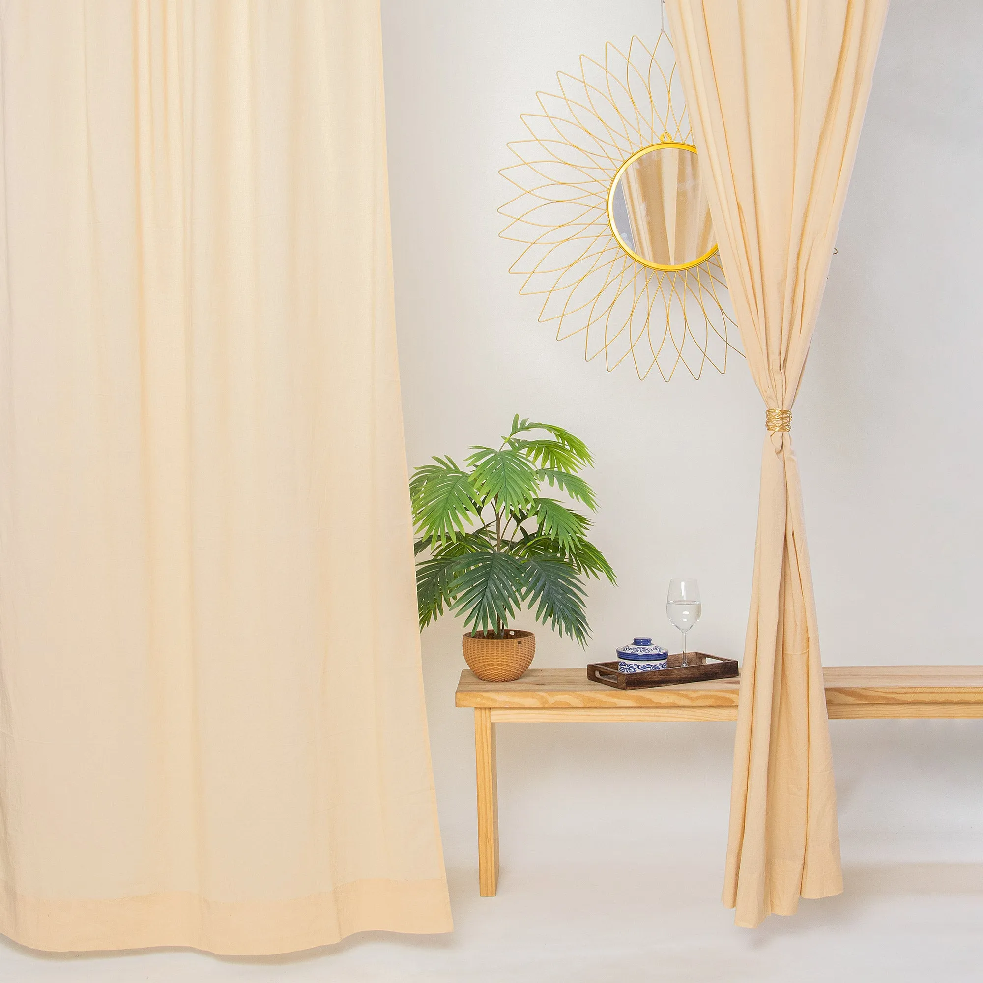 Premium Cream Cotton Bedroom Door Curtains Set