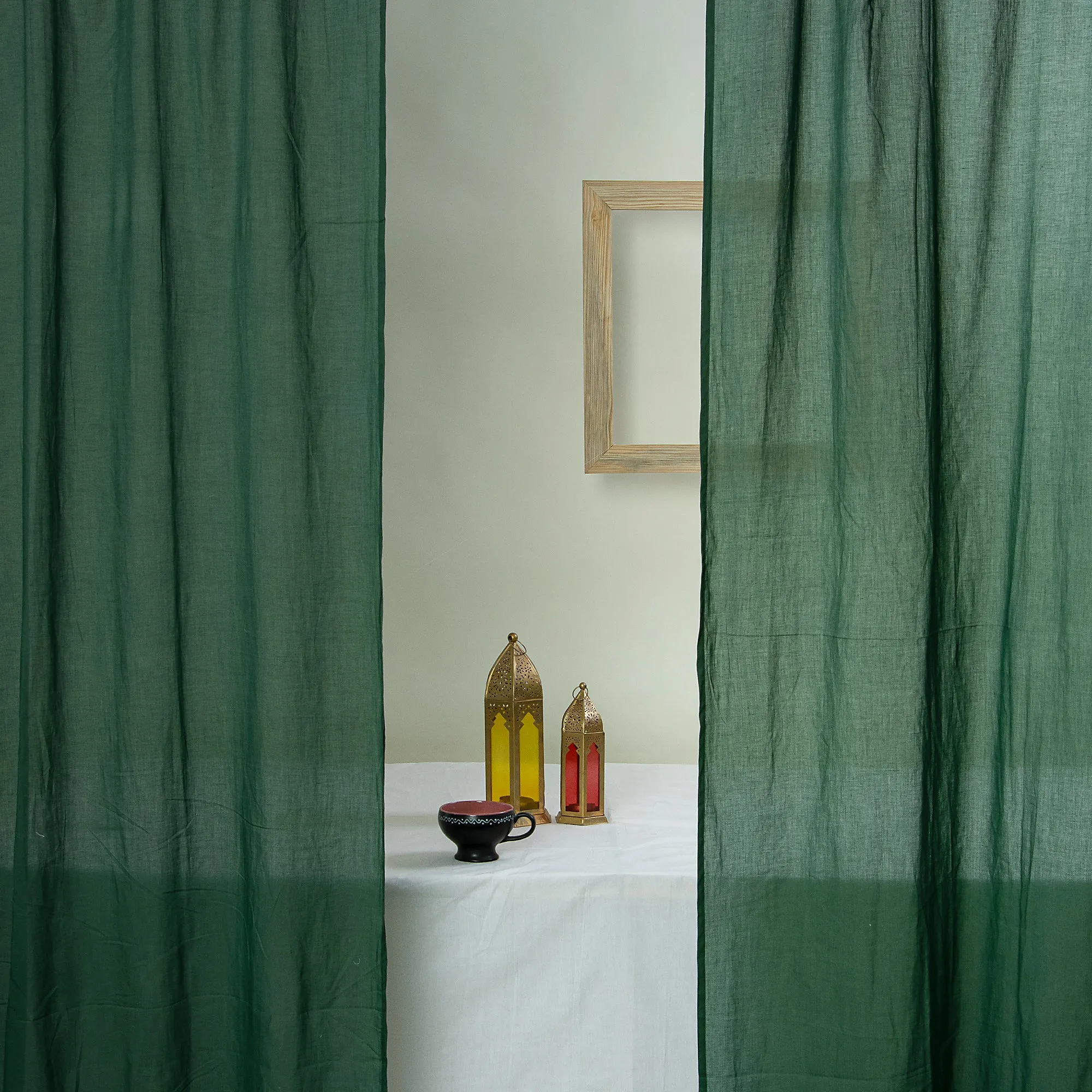 Premium Emerald Green Cotton Curtain Set