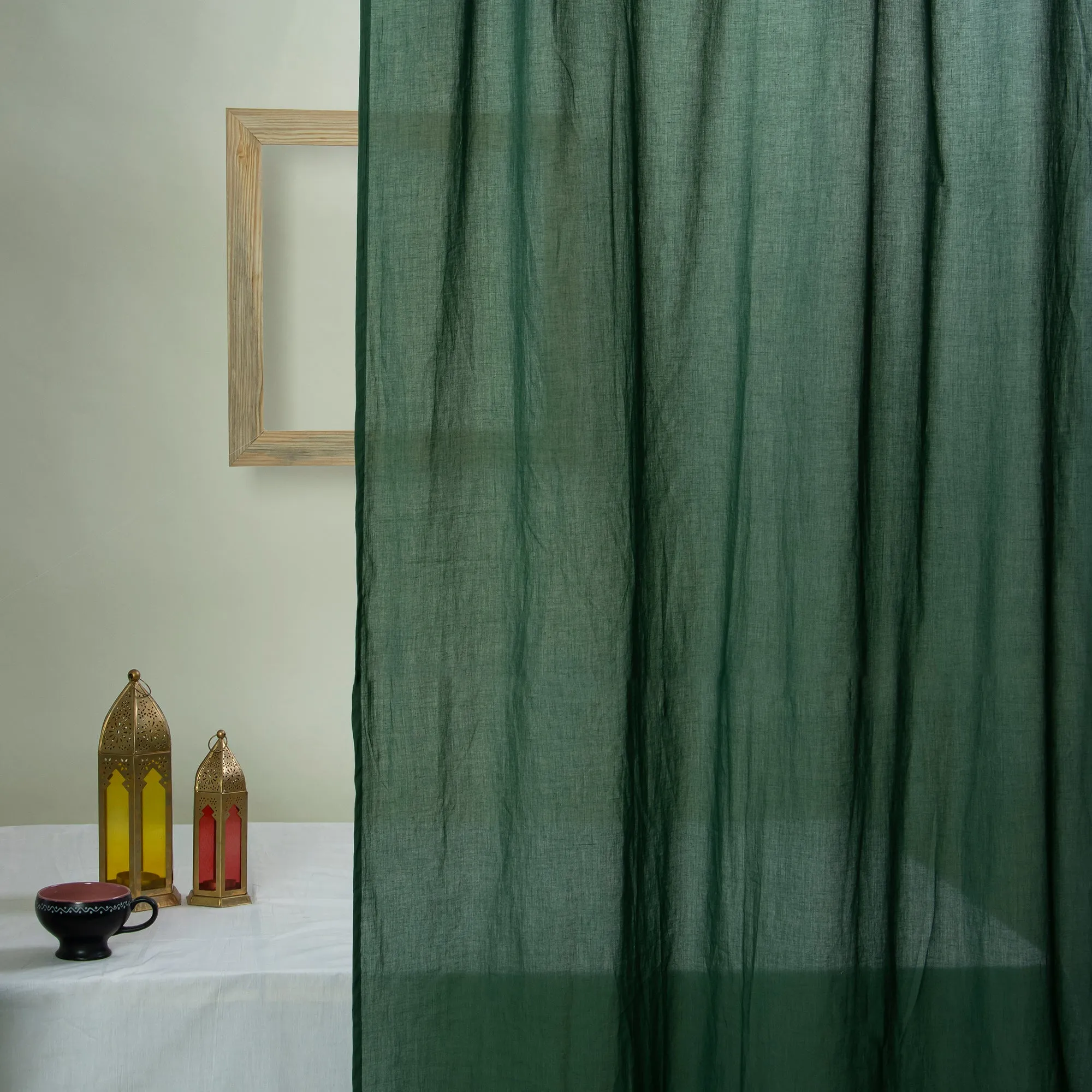 Premium Emerald Green Cotton Curtain Set