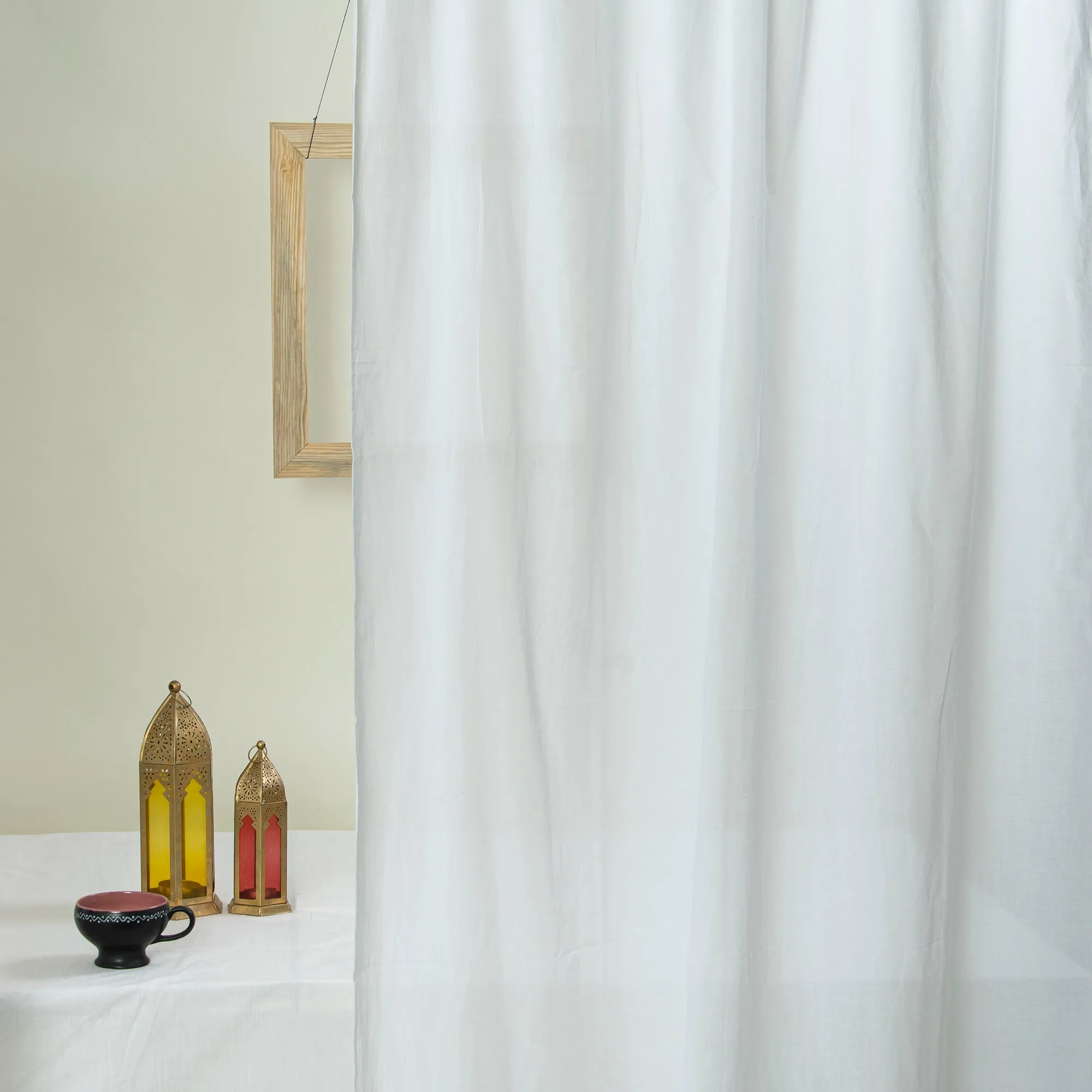 Premium White Solid Hand Block Print Curtains For Home Set