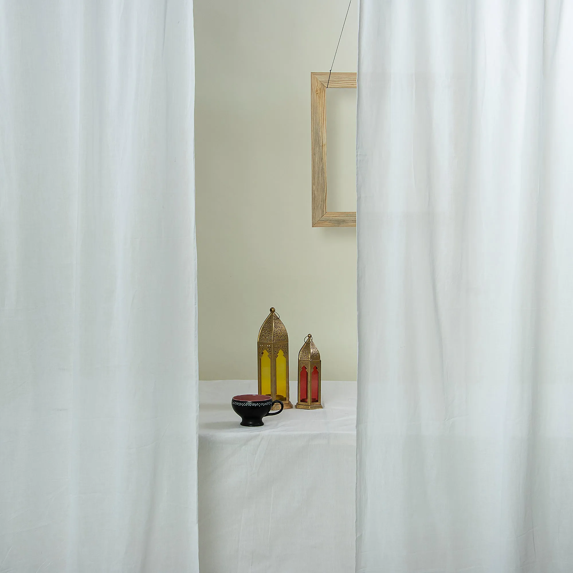 Premium White Solid Hand Block Print Curtains For Home Set