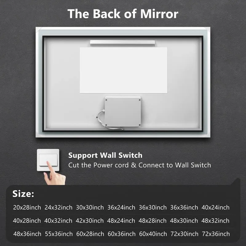 ROOMTEC 42x30 Inch Led Mirror for Bathroom,Backlit Lighted,Anti-Fog, Dimmable, Vertical & Horizontal Mount (Square-42 * 30",Frosted), Silver