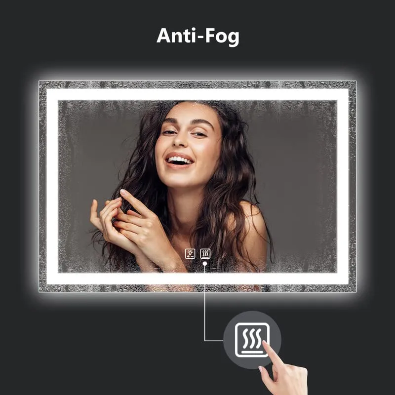 ROOMTEC 42x30 Inch Led Mirror for Bathroom,Backlit Lighted,Anti-Fog, Dimmable, Vertical & Horizontal Mount (Square-42 * 30",Frosted), Silver