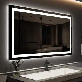 ROOMTEC 42x30 Inch Led Mirror for Bathroom,Backlit Lighted,Anti-Fog, Dimmable, Vertical & Horizontal Mount (Square-42 * 30",Frosted), Silver