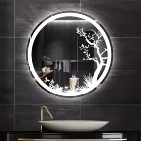 R.S Internationals Led Mirror Glass for Bathroom Wall - Decorative Home Decor Mirror for Bedroom, Living Room, Drawing Room, Hotel, Makeup Room and Washbasin (Size - 24X24 Inch Round Hd3), Framed