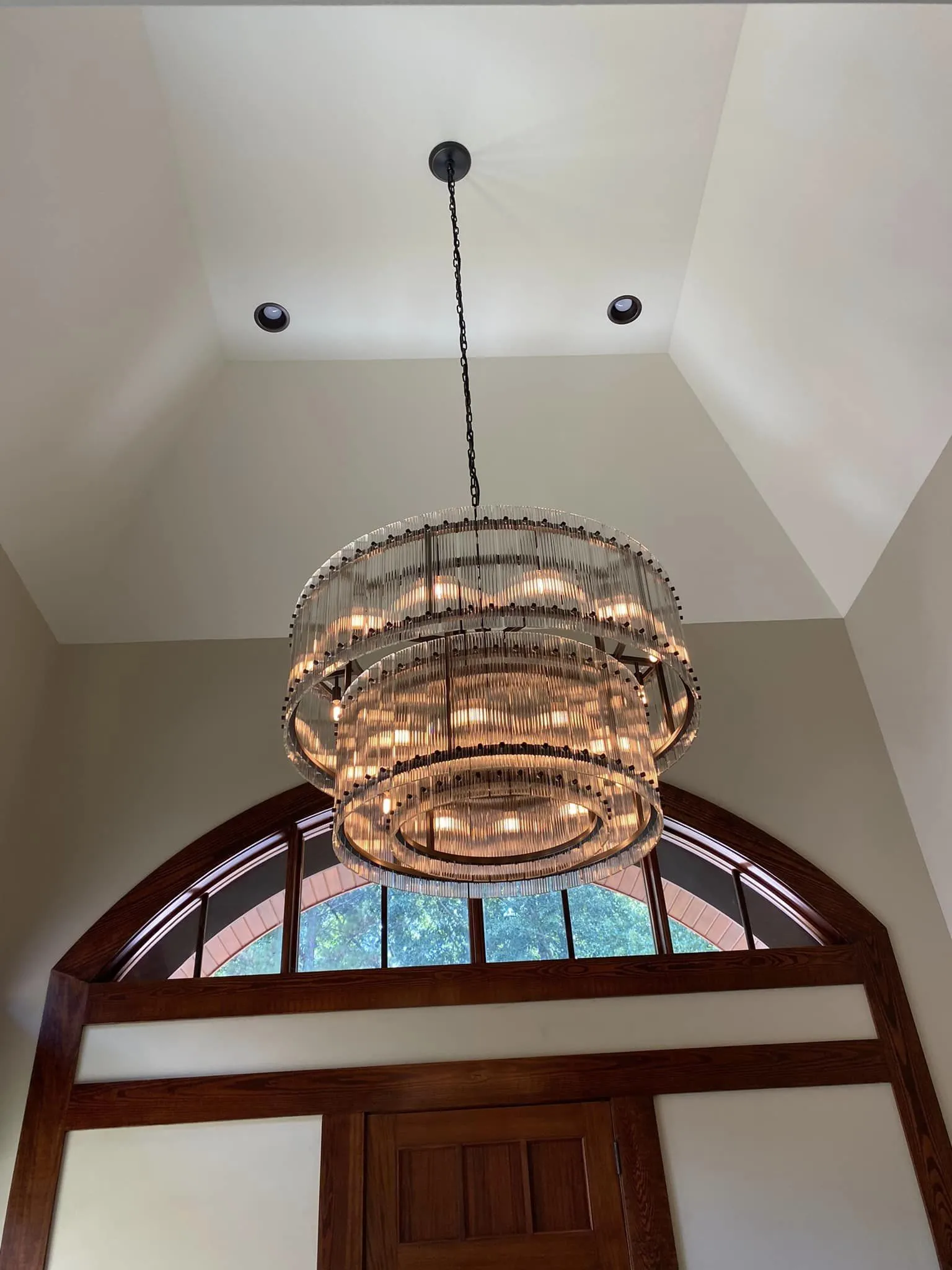 Rylight 2-Tier Round Handmade Fluted Glass Panels Chandelier